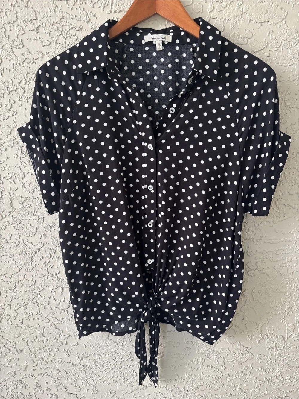 bleuh ciel Black and White Polka Dot Tie-Front Blouse